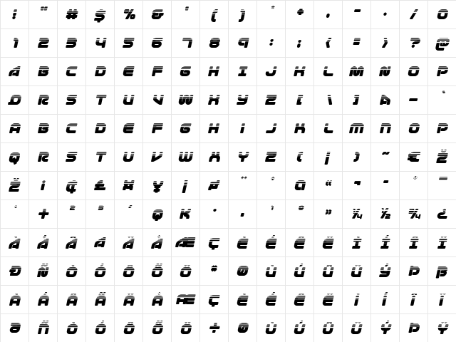 1st Enterprises Halftone Italic Italic  glyph index