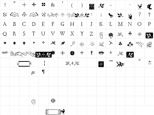 GoldenCockerelInitOrnITC TT Regular  glyph index