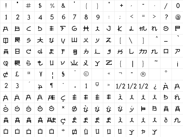 Almost Japanese Regular  glyph index