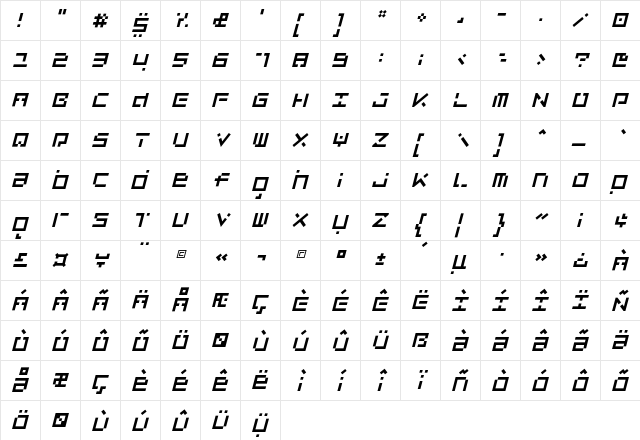 LuggageBroken RegularObl  glyph index