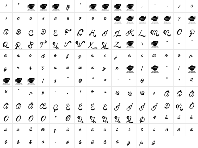 Clear Line PERSONAL USE ONLY Regular  glyph index