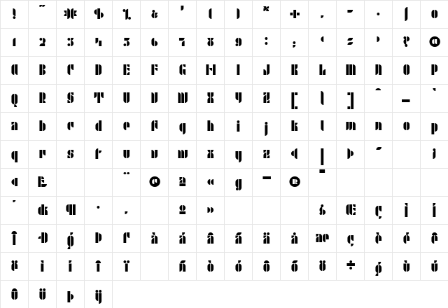 P22 Albers One  glyph index