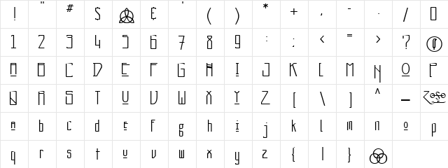 Mission K Regular  glyph index