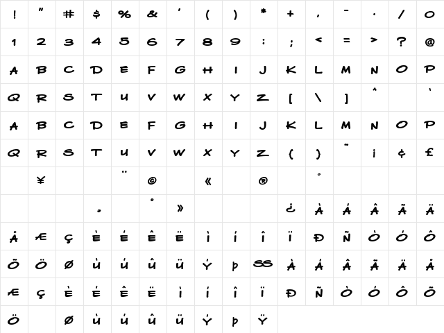 LHF Basher BOLD Regular  glyph index