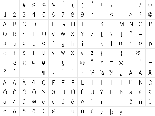 Commerce Light SSi Light  glyph index