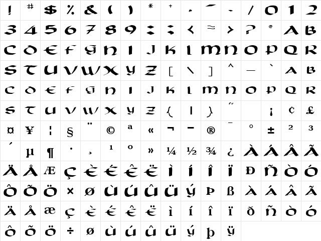 Eagle Regular  glyph index