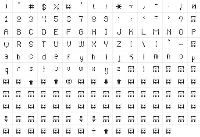 LiteBrite Regular  glyph index