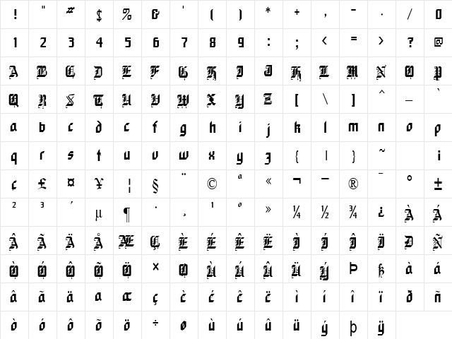 Gothic-Condensed Normal  glyph index