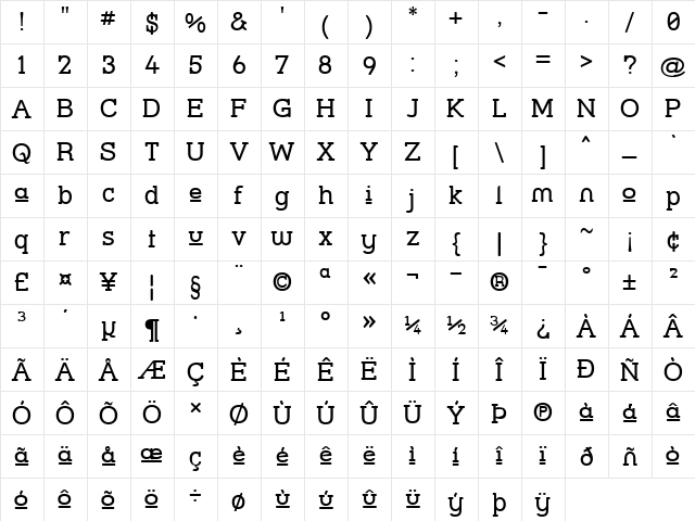 Street Slab Upper Regular  glyph index