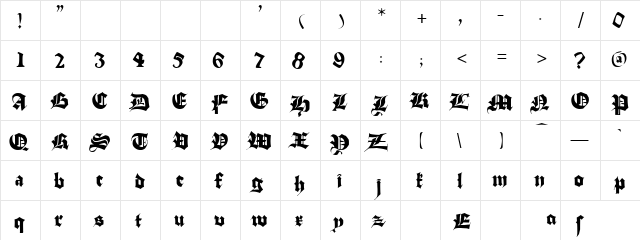 Stuttgart Gothic Regular  glyph index