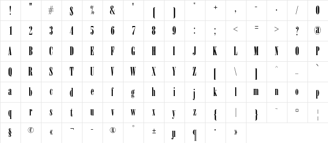 Arsis Regular  glyph index
