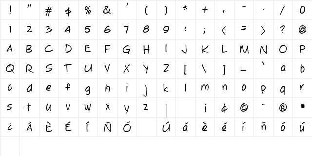 Jotting Regular  glyph index