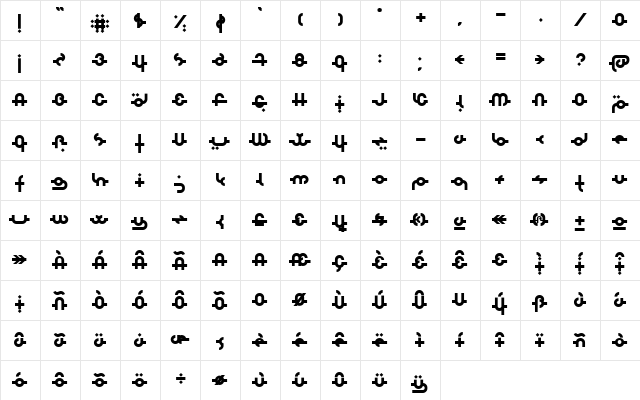 TG JAn Regula  glyph index