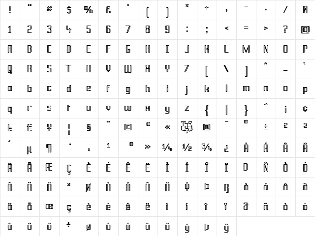 Prussian Brew Regular  glyph index
