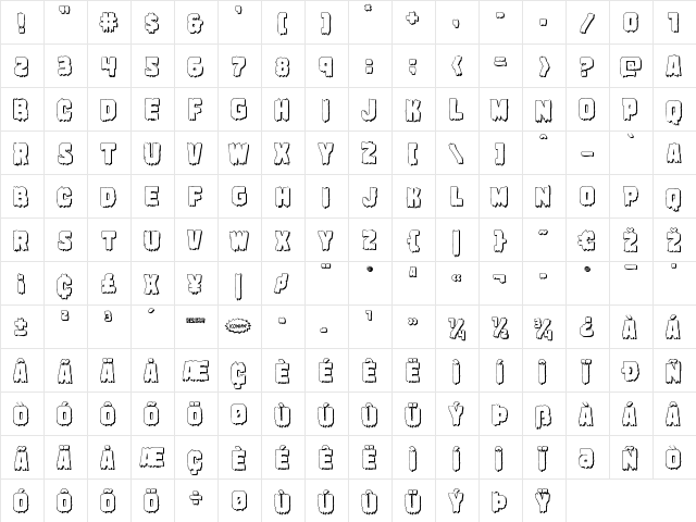 Marsh Thing 3D Regular  glyph index