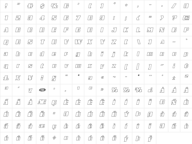 Galactic Storm Outline Italic Outline Italic  glyph index