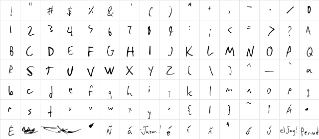 el Jay's handwriting Regular  glyph index