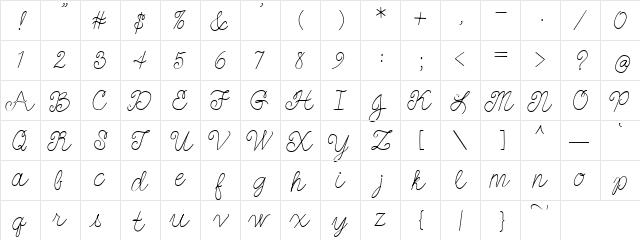 PC Pretty Regular  glyph index