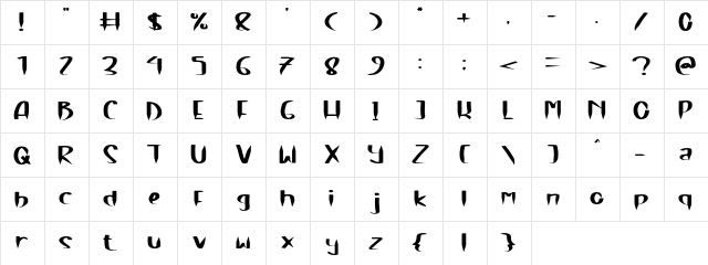 Brown Cake Regular  glyph index