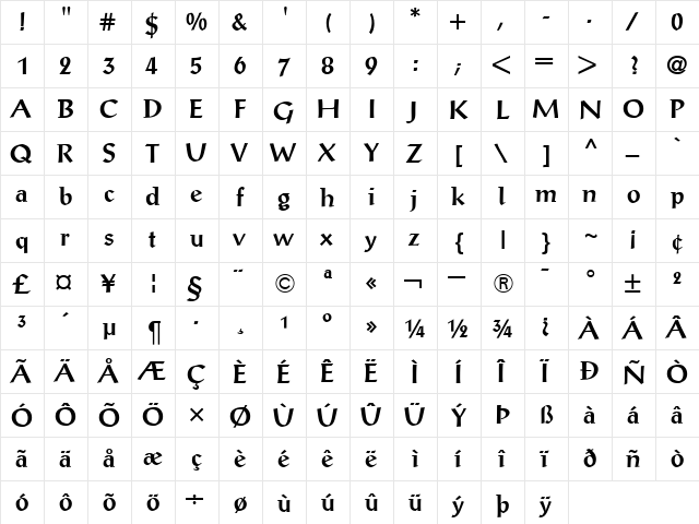 PostAntiquaBE-Medium Medium  glyph index