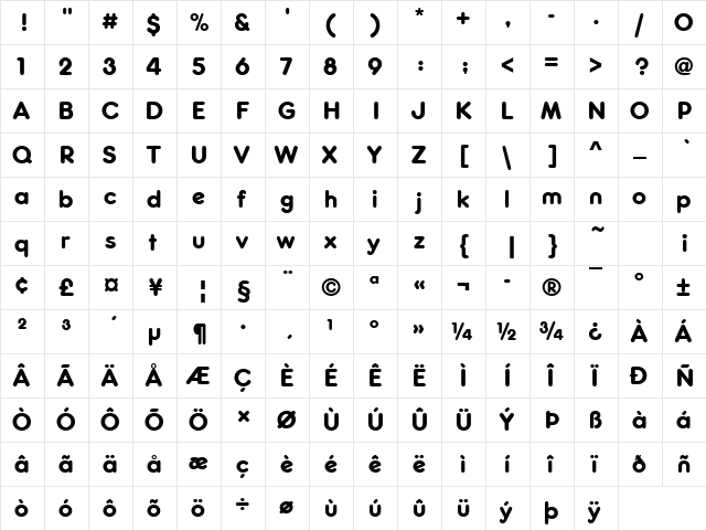 FrankfurterDMed Regular  glyph index