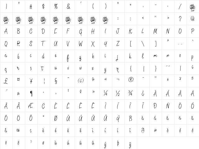 Angelique Rose FFP  glyph index