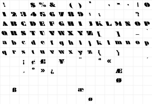 MBragg Lefty Regular  glyph index