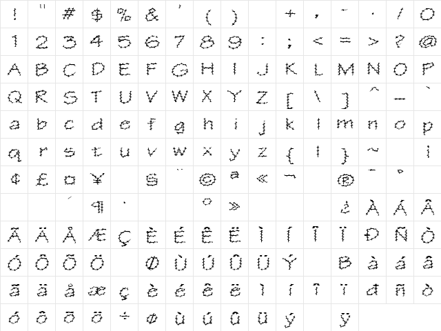 BarbedWireExtended Regular  glyph index