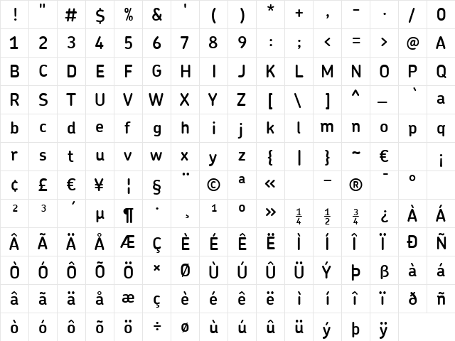 ChevinDemiBold Regular  glyph index