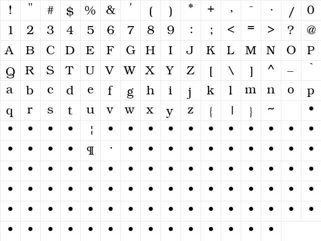 QTBookmann Regular  glyph index