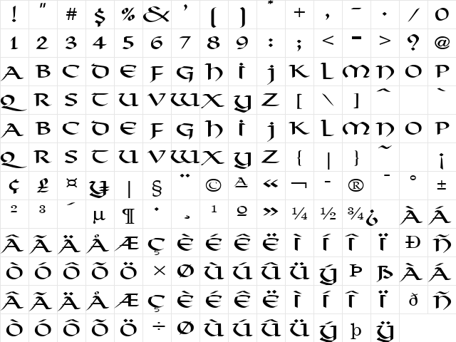 Valhalla Wide Normal  glyph index