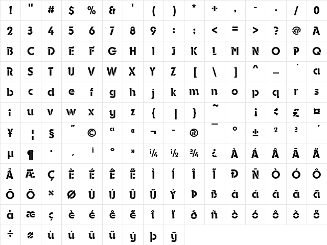 URWDyanaSteDMed Regular  glyph index