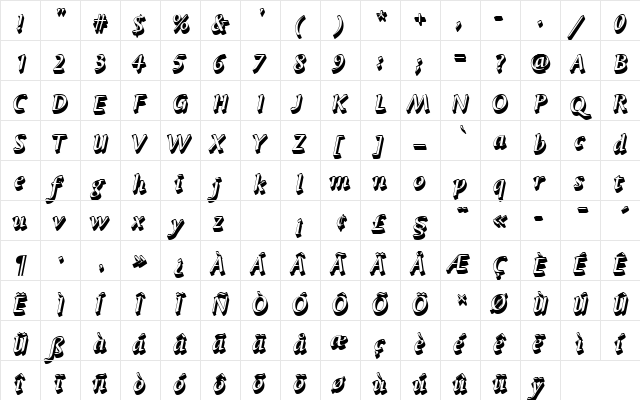 BarbedorTMedItaSh1 Regular  glyph index