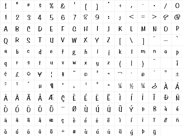 Stimpson Regular  glyph index