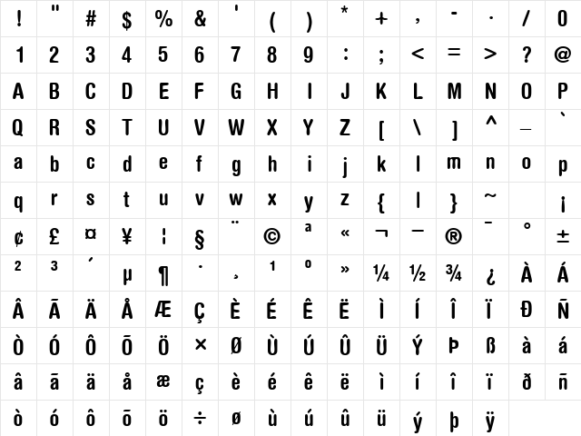 ContextRoundedCondSSK Bold  glyph index