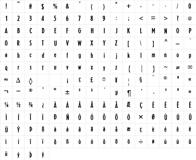 Erbar DB Regular  glyph index