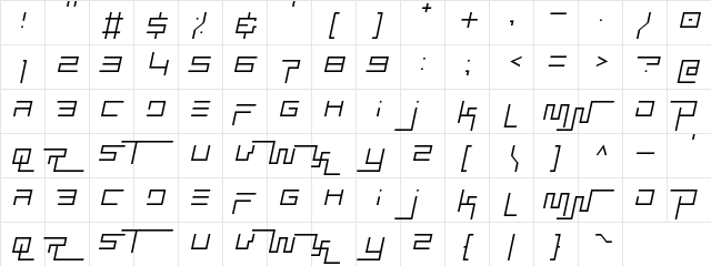 Simplicity Extend Thin Italic  glyph index