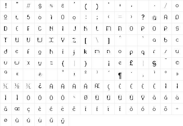 GrutchConstrukt Regular  glyph index