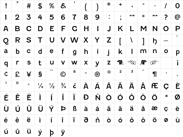 Fenwick Regular  glyph index