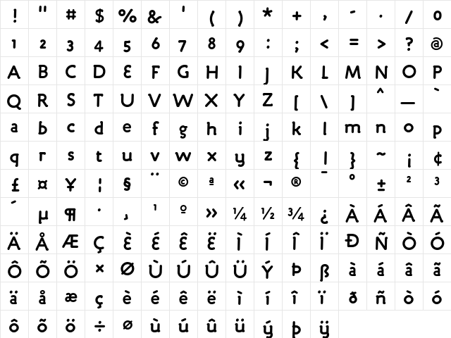 Engine Bold  glyph index