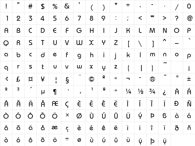 Bauhaus Regular  glyph index