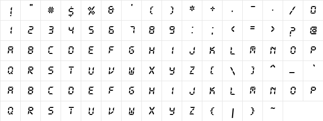 DS-Digital Bold Italic  glyph index