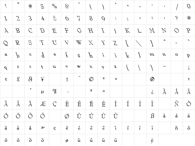 Eugene 3 Regular  glyph index
