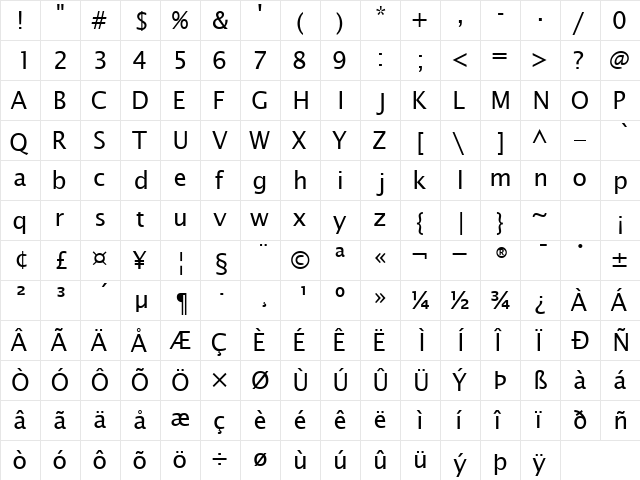 MachadoSansSSK Regular  glyph index