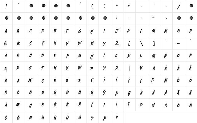 Heaters Regular  glyph index