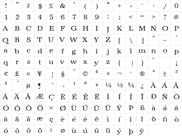URWAntiquaTExtWid Regular  glyph index