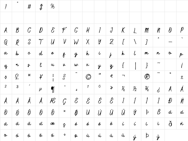 Barcelona Rose Regular  glyph index
