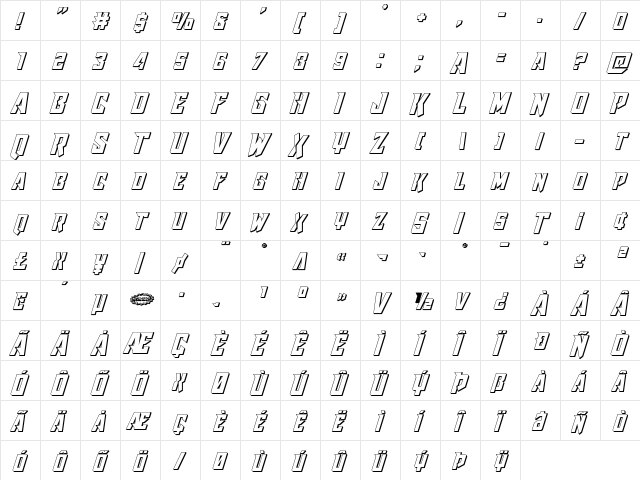 Raider Crusader 3D Regular  glyph index
