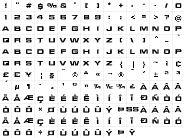 Millenium Bold Extended  glyph index