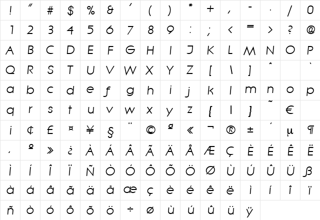 Litera-RegularIta Regular  glyph index